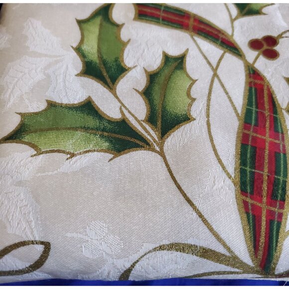 NOS Vtg Lenox Shower Curtain Holiday Joy Hollie Berries Plaid Reinforced Grommet - Picture 3 of 11